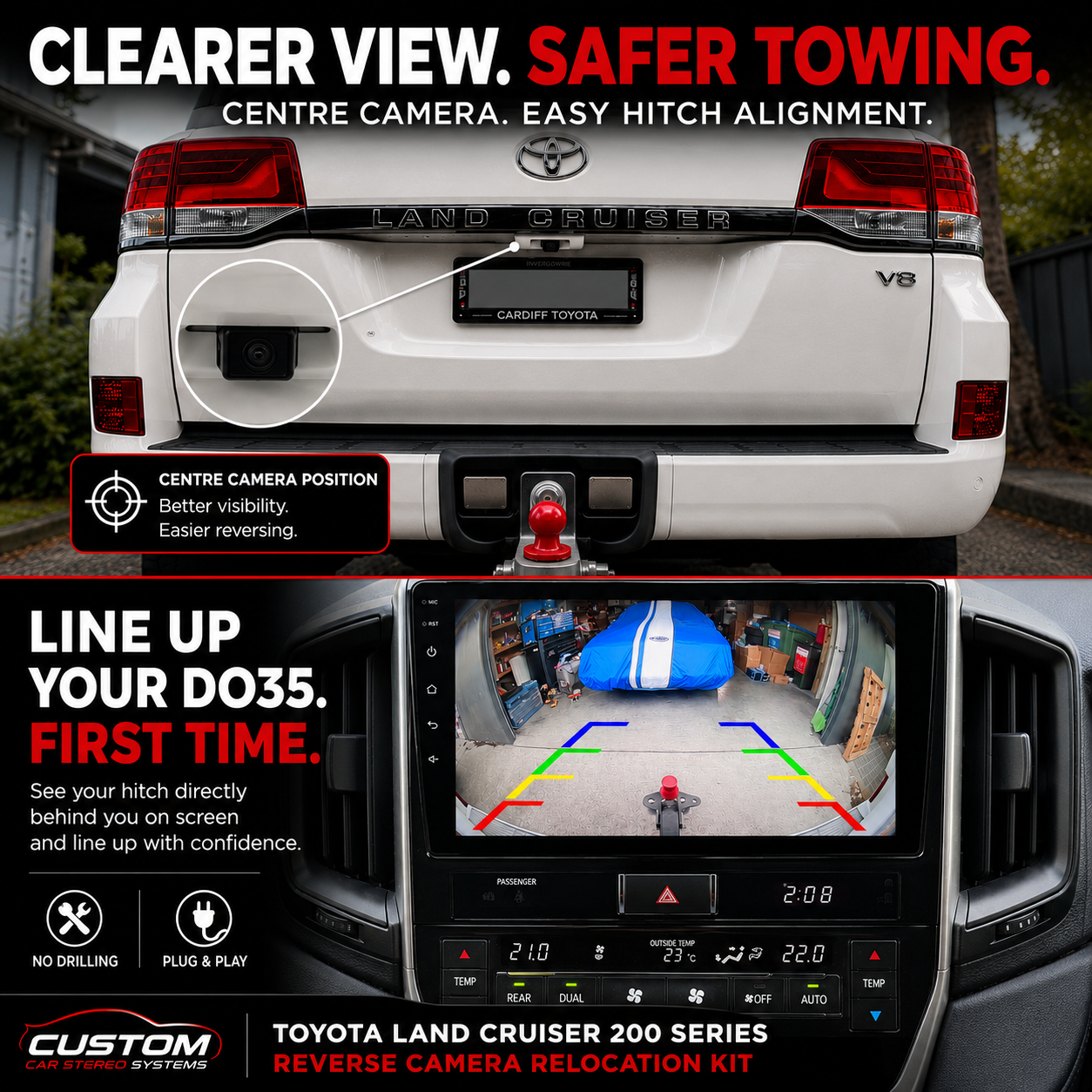 Toyota Landcruiser 200 series GXL 2016-2021 9" Replacement Unit + HD Reverse Camera Relocation kit BUNDLE